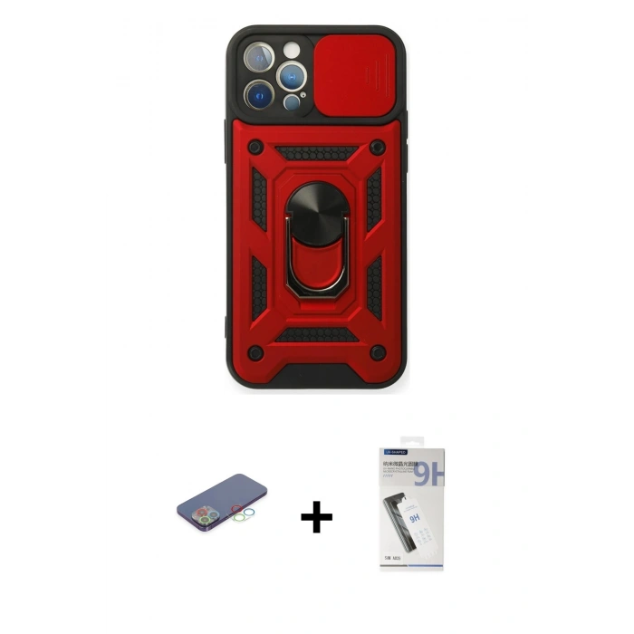 MARSİLYAN™- iPhone 12 Pro Kılıf Ahenk Klasik - Şeffaf Uv Polymer Nano Ekran Koruyucu + Renkli Kamera Lens Koruma Cam - MI