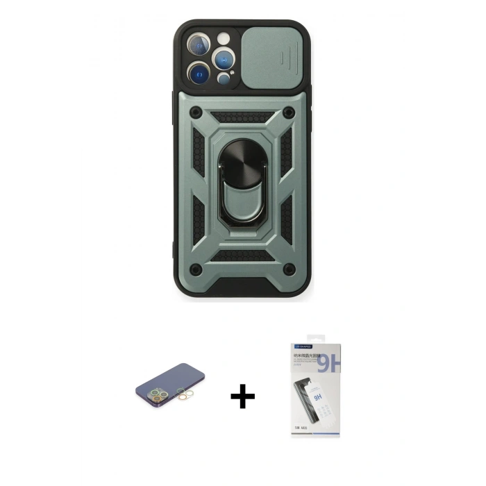 MARSİLYAN™- iPhone 12 Pro Kılıf Ahenk Klasik - Şeffaf Uv Polymer Nano Ekran Koruyucu + Sarı Renkli Kamera Lens Koruma Cam