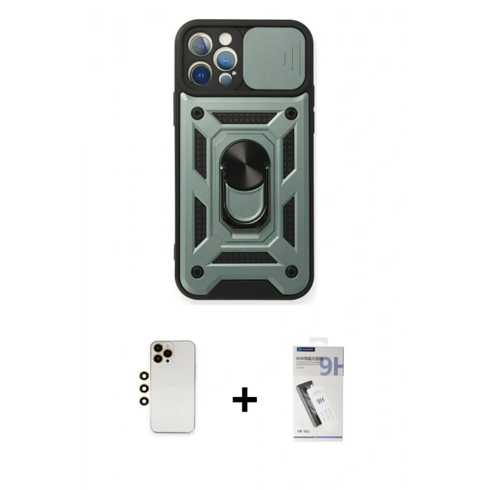 MARSİLYAN™- iPhone 12 Pro Kılıf Ahenk Klasik - Şeffaf Uv Polymer Nano Ekran Koruyucu + Shine Kamera Lens - GD