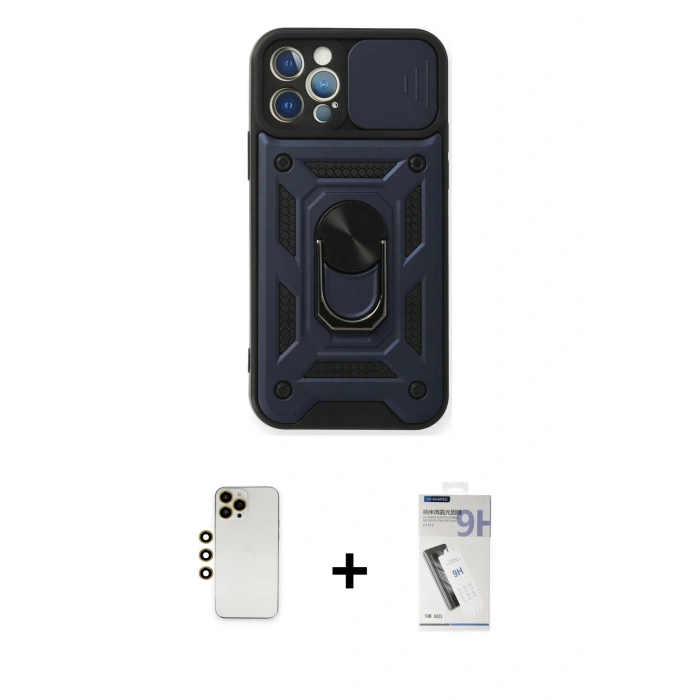 MARSİLYAN™- iPhone 12 Pro Kılıf Ahenk Klasik - Şeffaf Uv Polymer Nano Ekran Koruyucu + Shine Kamera Lens - GD