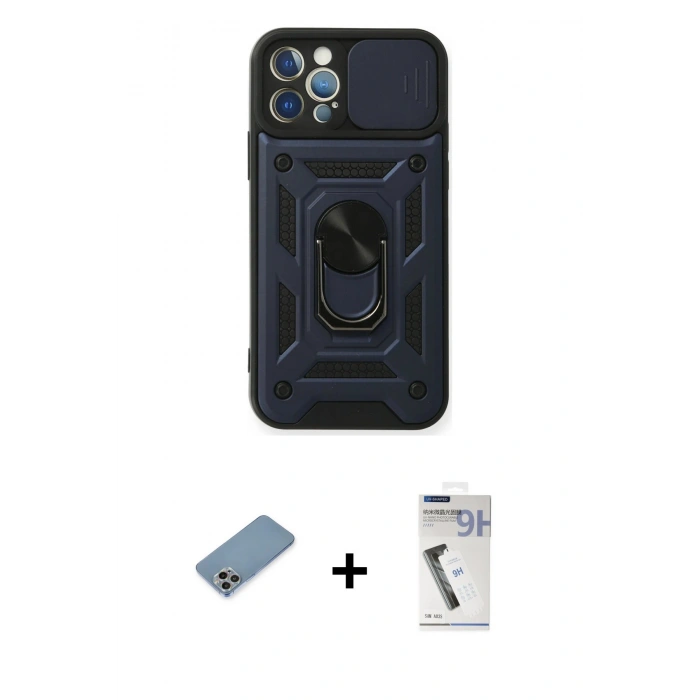 MARSİLYAN™- iPhone 12 Pro Kılıf Ahenk Klasik - Şeffaf Uv Polymer Nano Ekran Koruyucu + Shine Kamera Lens Koruma Cam - GI