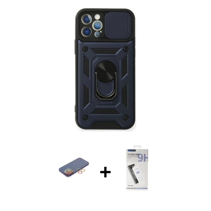 MARSİLYAN™- iPhone 12 Pro Kılıf Ahenk Klasik - Şeffaf Uv Polymer Nano Ekran Koruyucu + Turuncu Renkli Kamera Lens Koruma Cam