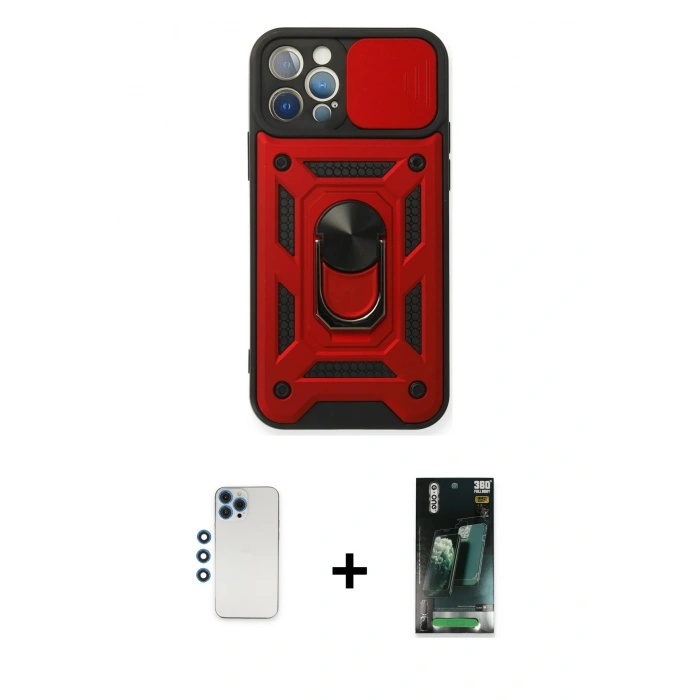 MARSİLYAN™- iPhone 12 Pro Kılıf Ahenk Klasik - Siyah 360 Mat Full Body Arka Koruyucu + Shine Kamera Lens - MI