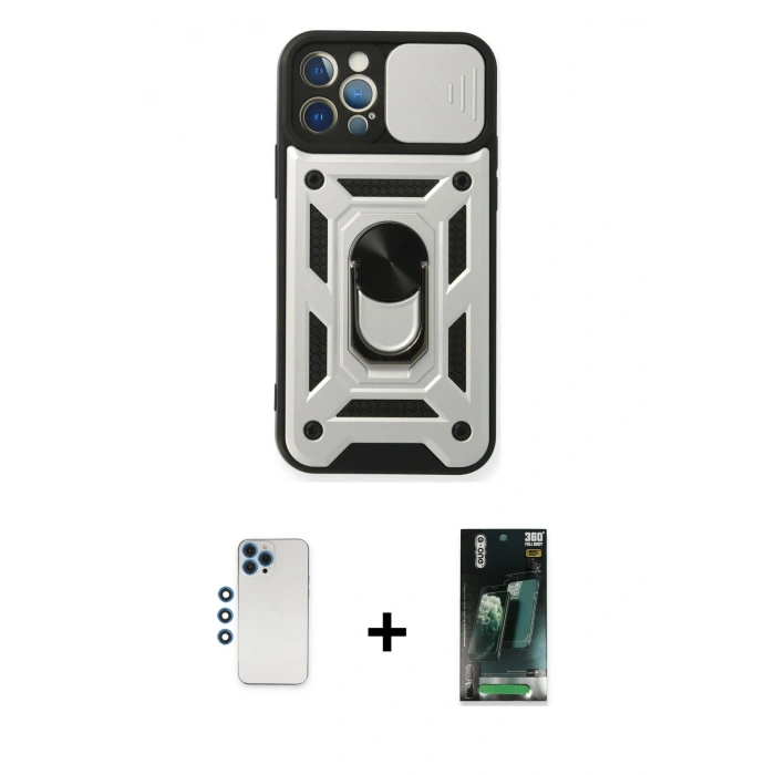 MARSİLYAN™- iPhone 12 Pro Kılıf Ahenk Klasik - Siyah 360 Mat Full Body Arka Koruyucu + Shine Kamera Lens - MI