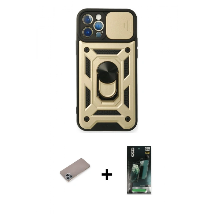 MARSİLYAN™- iPhone 12 Pro Kılıf Ahenk Klasik - Siyah 360 Mat Full Body Arka Koruyucu + Shine Kamera Lens Koruma Cam - SABE