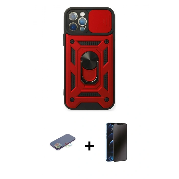 MARSİLYAN™- iPhone 12 Pro Kılıf Ahenk Klasik - Siyah 3D Antistatik Hayalet Cam Ekran Koruyucu + Renkli Kamera Lens Koruma Cam - MI