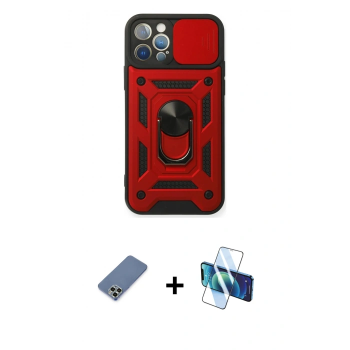 MARSİLYAN™- iPhone 12 Pro Kılıf Ahenk Klasik - Siyah 3D Antistatik Seramik Nano Ekran Koruyucu + Metal Kamera Lens Koruma Cam - AKYL