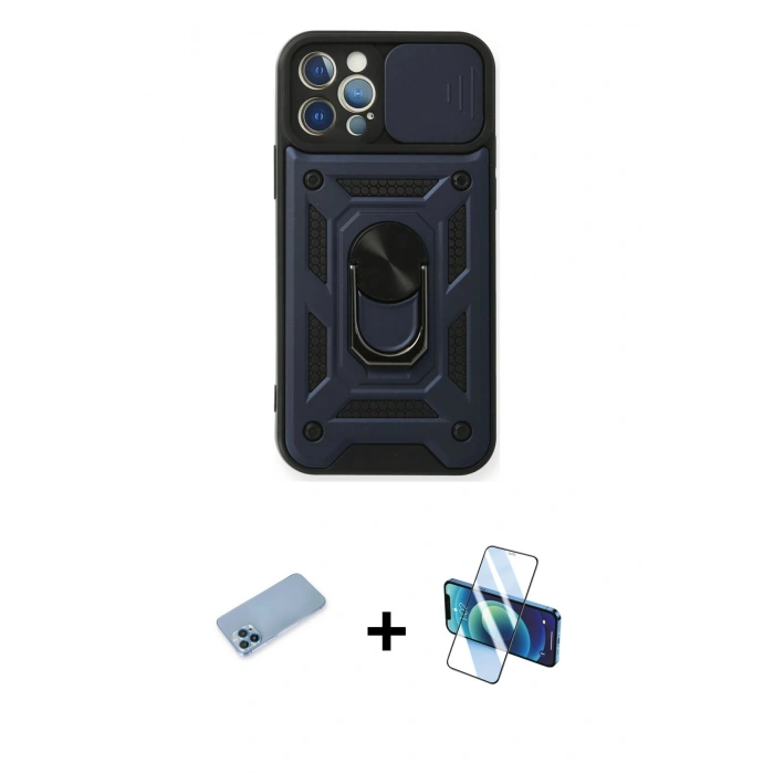 MARSİLYAN™- iPhone 12 Pro Kılıf Ahenk Klasik - Siyah 3D Antistatik Seramik Nano Ekran Koruyucu + Shine Kamera Lens Koruma Cam - MI