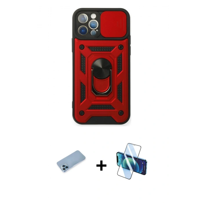MARSİLYAN™- iPhone 12 Pro Kılıf Ahenk Klasik - Siyah 3D Antistatik Seramik Nano Ekran Koruyucu + Shine Kamera Lens Koruma Cam - MI
