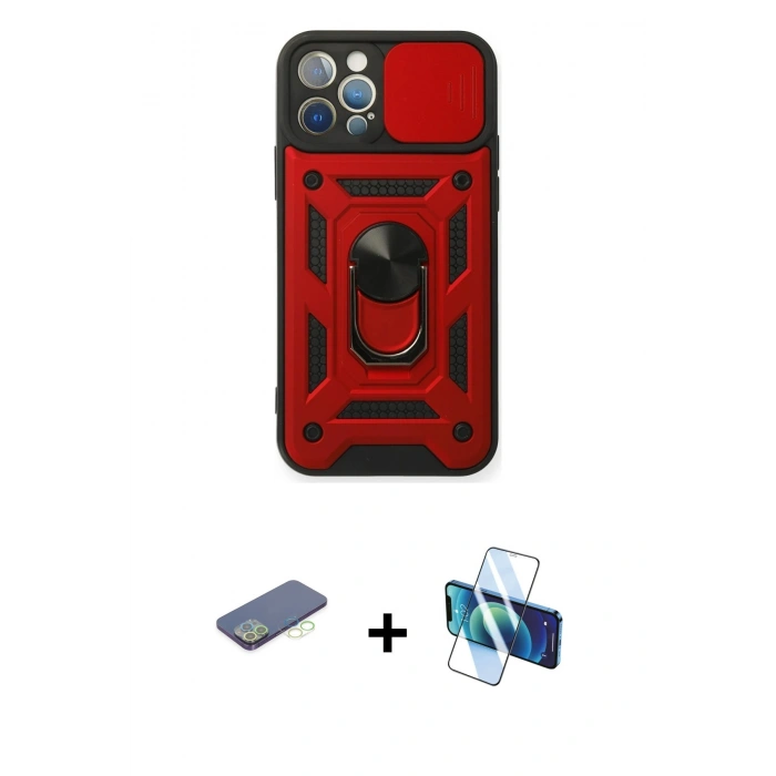MARSİLYAN™- iPhone 12 Pro Kılıf Ahenk Klasik - Siyah 3D Antistatik Seramik Nano Ekran Koruyucu + Renkli Kamera Lens Koruma Cam - YL