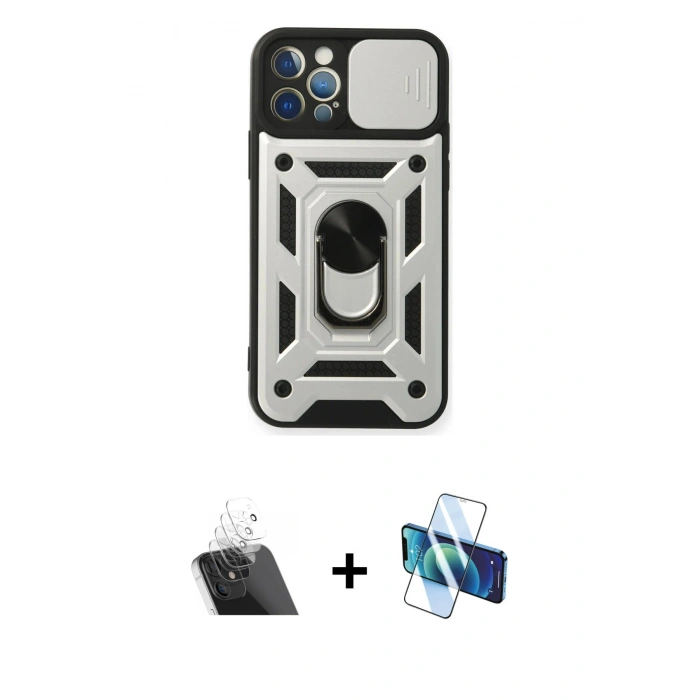 MARSİLYAN™- iPhone 12 Pro Kılıf Ahenk Klasik - Siyah 3D Antistatik Seramik Nano Ekran Koruyucu + Kamera Lens Koruma Cam - SF