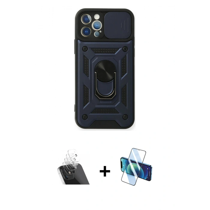 MARSİLYAN™- iPhone 12 Pro Kılıf Ahenk Klasik - Siyah 3D Antistatik Seramik Nano Ekran Koruyucu + Kamera Lens Koruma Cam - SF