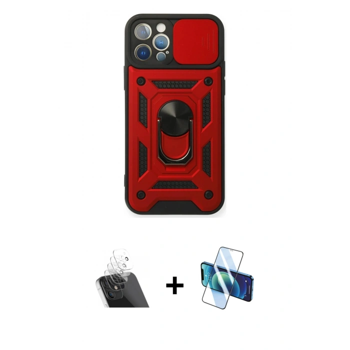 MARSİLYAN™- iPhone 12 Pro Kılıf Ahenk Klasik - Siyah 3D Antistatik Seramik Nano Ekran Koruyucu + Kamera Lens Koruma Cam - SF