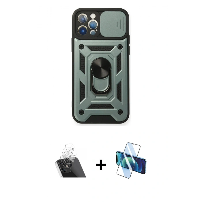 MARSİLYAN™- iPhone 12 Pro Kılıf Ahenk Klasik - Siyah 3D Antistatik Seramik Nano Ekran Koruyucu + Kamera Lens Koruma Cam - SF