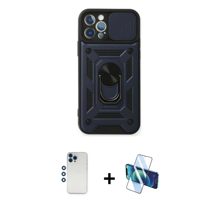 MARSİLYAN™- iPhone 12 Pro Kılıf Ahenk Klasik - Siyah 3D Antistatik Seramik Nano Ekran Koruyucu + Shine Kamera Lens - MI