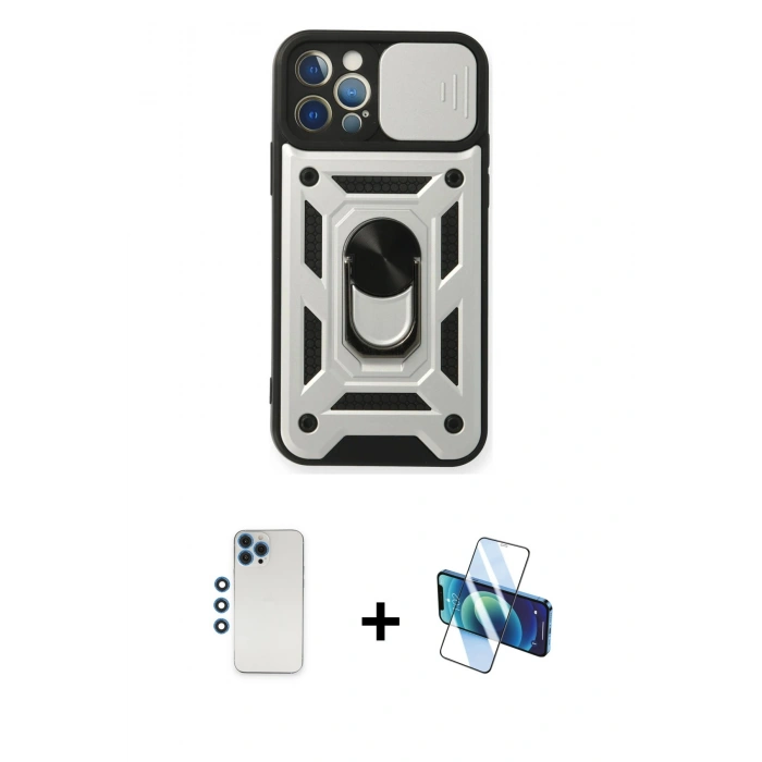 MARSİLYAN™- iPhone 12 Pro Kılıf Ahenk Klasik - Siyah 3D Antistatik Seramik Nano Ekran Koruyucu + Shine Kamera Lens - MI