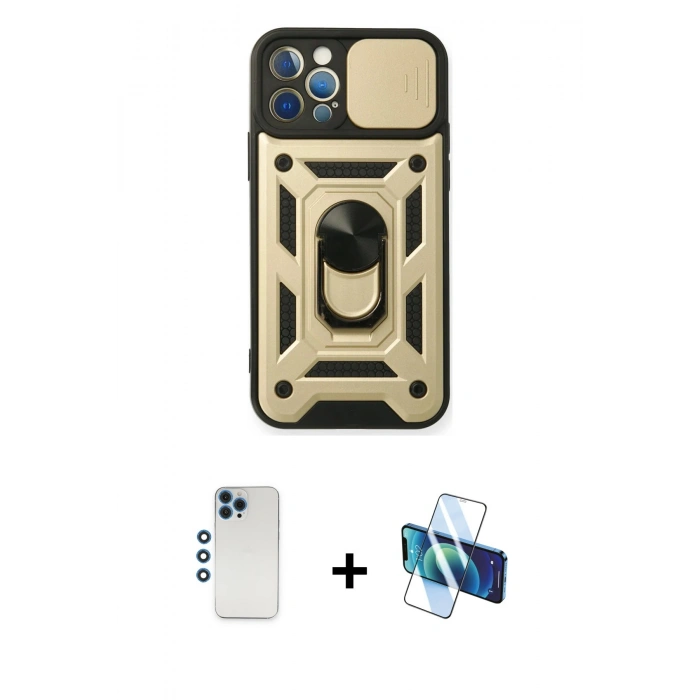 MARSİLYAN™- iPhone 12 Pro Kılıf Ahenk Klasik - Siyah 3D Antistatik Seramik Nano Ekran Koruyucu + Shine Kamera Lens - MI