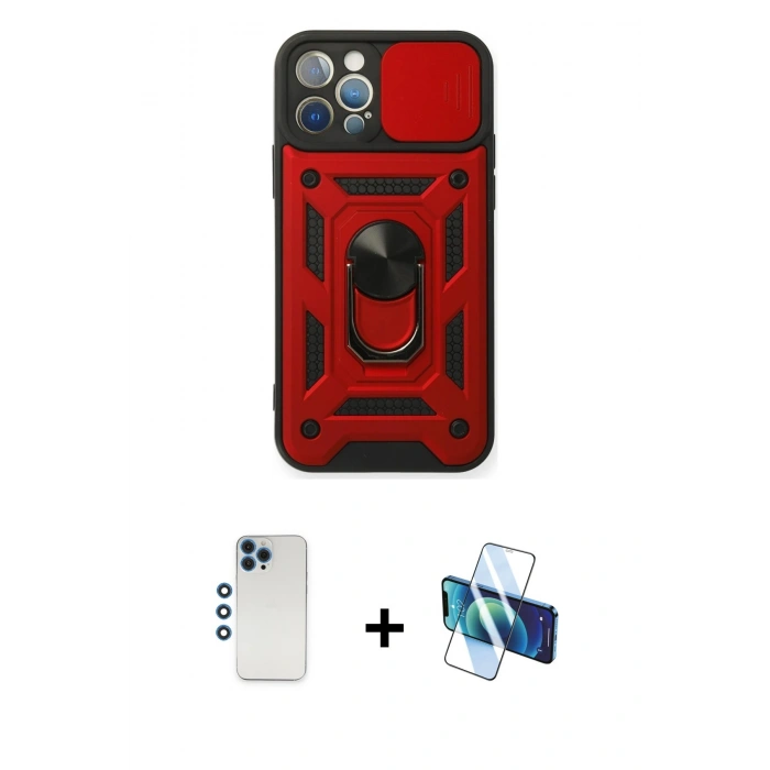 MARSİLYAN™- iPhone 12 Pro Kılıf Ahenk Klasik - Siyah 3D Antistatik Seramik Nano Ekran Koruyucu + Shine Kamera Lens - MI