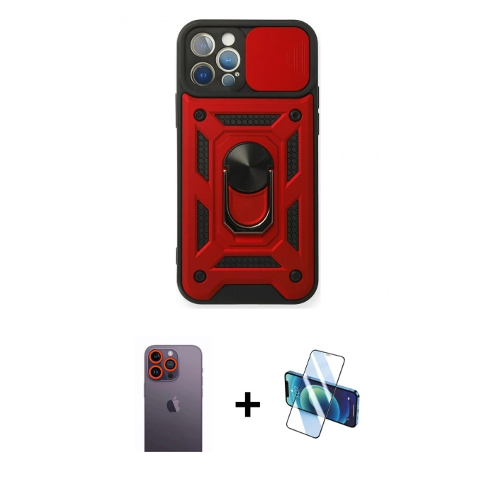 MARSİLYAN™- iPhone 12 Pro Kılıf Ahenk Klasik - Siyah 3D Antistatik Seramik Nano Ekran Koruyucu + Neon Fosforlu Kamera Lens - TU