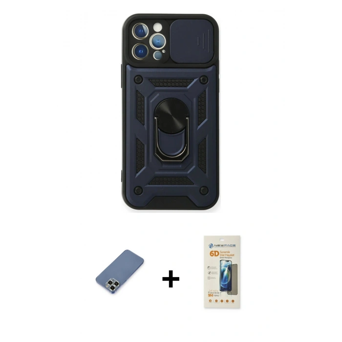 MARSİLYAN™- iPhone 12 Pro Kılıf Ahenk Klasik - Siyah 6D Mat Seramik Hayalet Nano Ekran Koruyucu + Metal Kamera Lens Koruma Cam - AKYL
