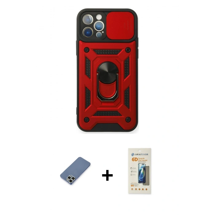 MARSİLYAN™- iPhone 12 Pro Kılıf Ahenk Klasik - Siyah 6D Mat Seramik Hayalet Nano Ekran Koruyucu + Metal Kamera Lens Koruma Cam - AKYL