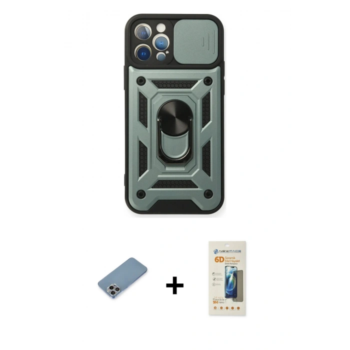 MARSİLYAN™- iPhone 12 Pro Kılıf Ahenk Klasik - Siyah 6D Mat Seramik Hayalet Nano Ekran Koruyucu + Shine Kamera Lens Koruma Cam - GI