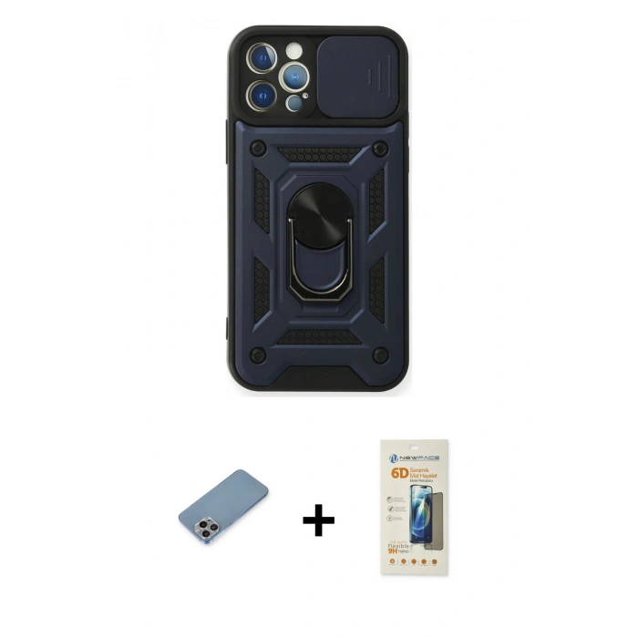 MARSİLYAN™- iPhone 12 Pro Kılıf Ahenk Klasik - Siyah 6D Mat Seramik Hayalet Nano Ekran Koruyucu + Shine Kamera Lens Koruma Cam - GI