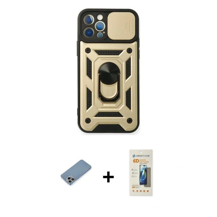 MARSİLYAN™- iPhone 12 Pro Kılıf Ahenk Klasik - Siyah 6D Mat Seramik Hayalet Nano Ekran Koruyucu + Shine Kamera Lens Koruma Cam - GI