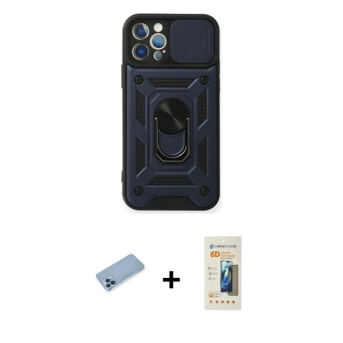 MARSİLYAN™- iPhone 12 Pro Kılıf Ahenk Klasik - Siyah 6D Mat Seramik Hayalet Nano Ekran Koruyucu + Shine Kamera Lens Koruma Cam - MI