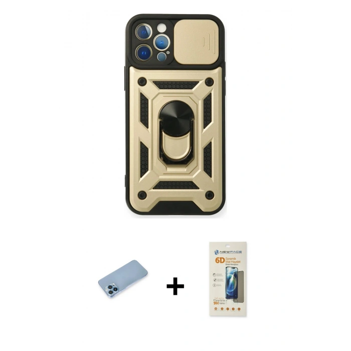 MARSİLYAN™- iPhone 12 Pro Kılıf Ahenk Klasik - Siyah 6D Mat Seramik Hayalet Nano Ekran Koruyucu + Shine Kamera Lens Koruma Cam - MI