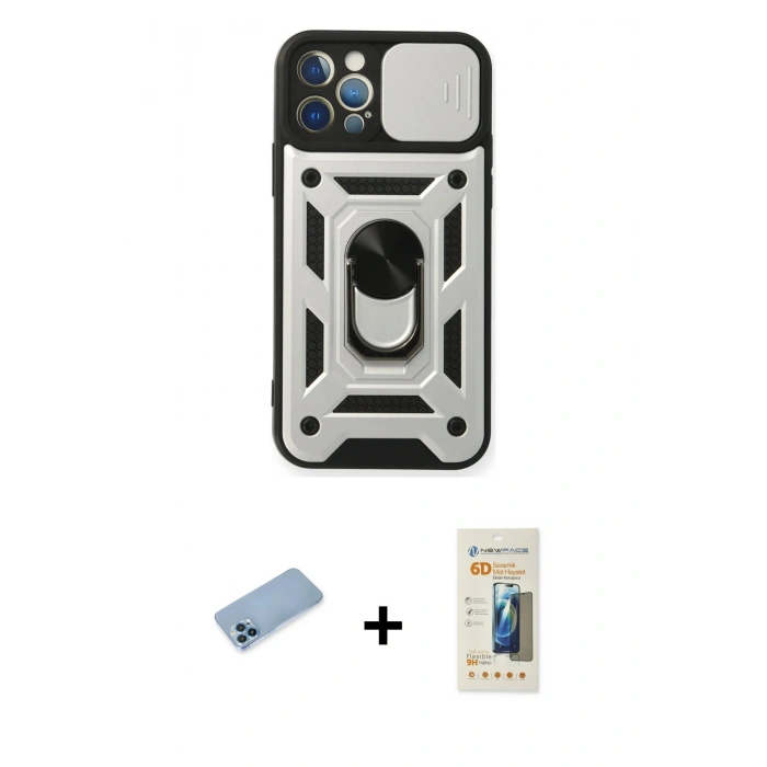 MARSİLYAN™- iPhone 12 Pro Kılıf Ahenk Klasik - Siyah 6D Mat Seramik Hayalet Nano Ekran Koruyucu + Shine Kamera Lens Koruma Cam - MI