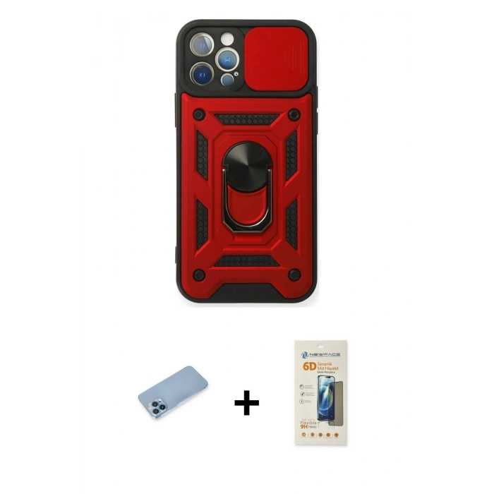 MARSİLYAN™- iPhone 12 Pro Kılıf Ahenk Klasik - Siyah 6D Mat Seramik Hayalet Nano Ekran Koruyucu + Shine Kamera Lens Koruma Cam - MI