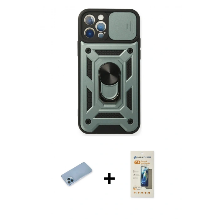 MARSİLYAN™- iPhone 12 Pro Kılıf Ahenk Klasik - Siyah 6D Mat Seramik Hayalet Nano Ekran Koruyucu + Shine Kamera Lens Koruma Cam - MI