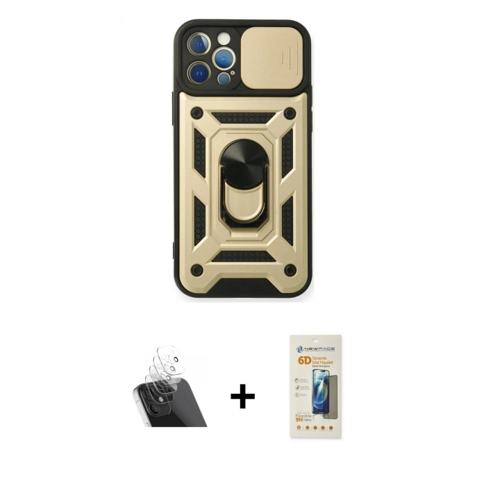 MARSİLYAN™- iPhone 12 Pro Kılıf Ahenk Klasik - Siyah 6D Mat Seramik Hayalet Nano Ekran Koruyucu + Kamera Lens Koruma Cam - SF