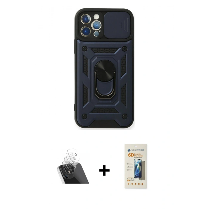 MARSİLYAN™- iPhone 12 Pro Kılıf Ahenk Klasik - Siyah 6D Mat Seramik Hayalet Nano Ekran Koruyucu + Kamera Lens Koruma Cam - SF