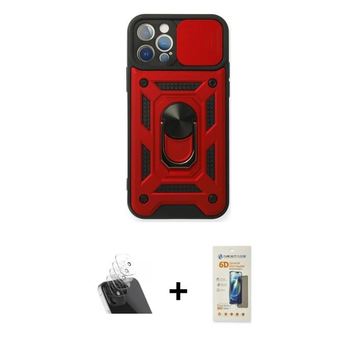 MARSİLYAN™- iPhone 12 Pro Kılıf Ahenk Klasik - Siyah 6D Mat Seramik Hayalet Nano Ekran Koruyucu + Kamera Lens Koruma Cam - SF