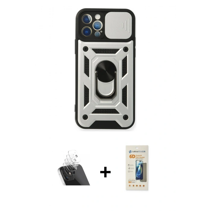 MARSİLYAN™- iPhone 12 Pro Kılıf Ahenk Klasik - Siyah 6D Mat Seramik Hayalet Nano Ekran Koruyucu + Kamera Lens Koruma Cam - SF