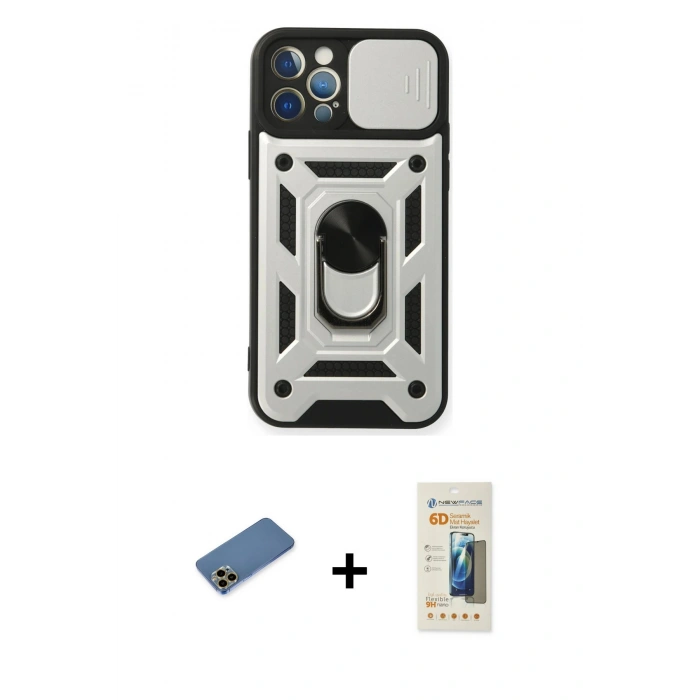 MARSİLYAN™- iPhone 12 Pro Kılıf Ahenk Klasik - Siyah 6D Mat Seramik Hayalet Nano Ekran Koruyucu + Shine Kamera Lens Koruma Cam - GD