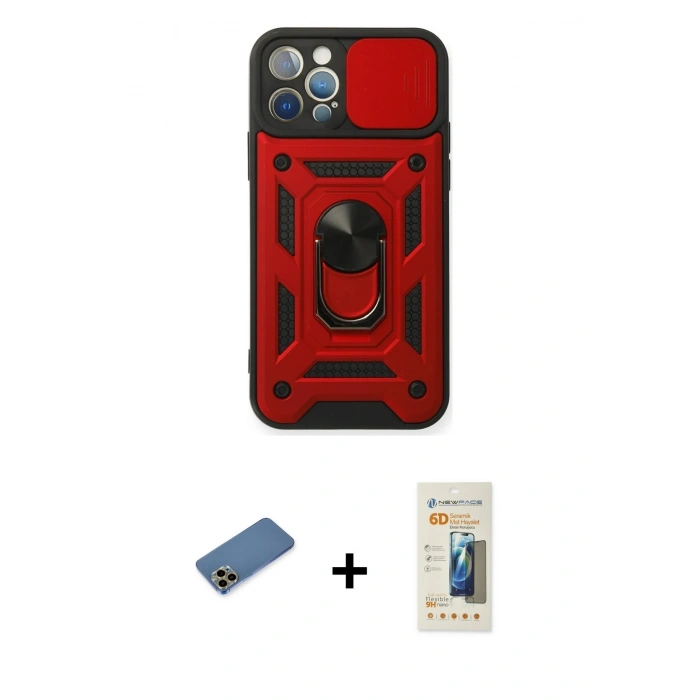 MARSİLYAN™- iPhone 12 Pro Kılıf Ahenk Klasik - Siyah 6D Mat Seramik Hayalet Nano Ekran Koruyucu + Shine Kamera Lens Koruma Cam - GD