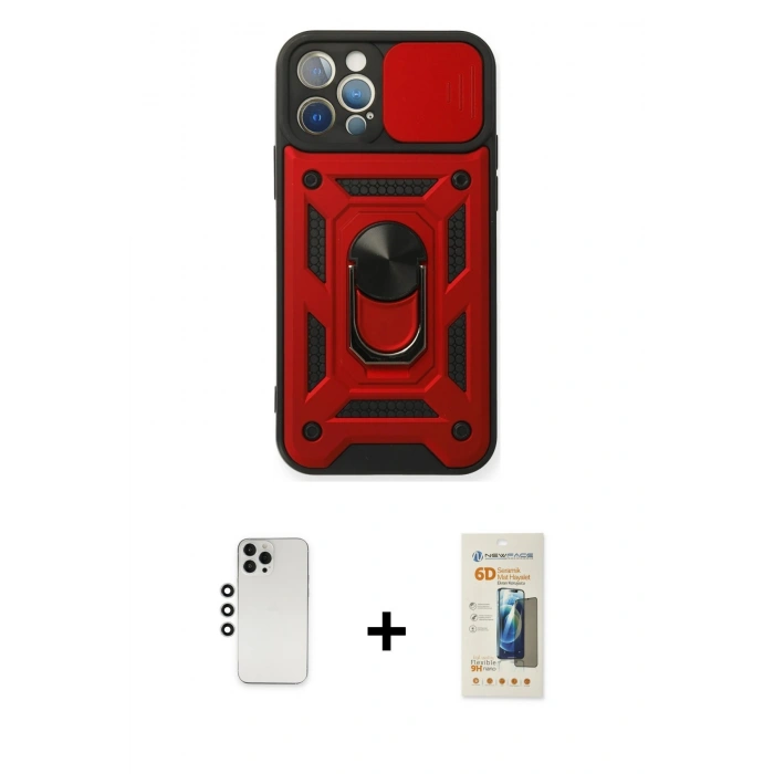 MARSİLYAN™- iPhone 12 Pro Kılıf Ahenk Klasik - Siyah 6D Mat Seramik Hayalet Nano Ekran Koruyucu + Shine Kamera Lens - GS