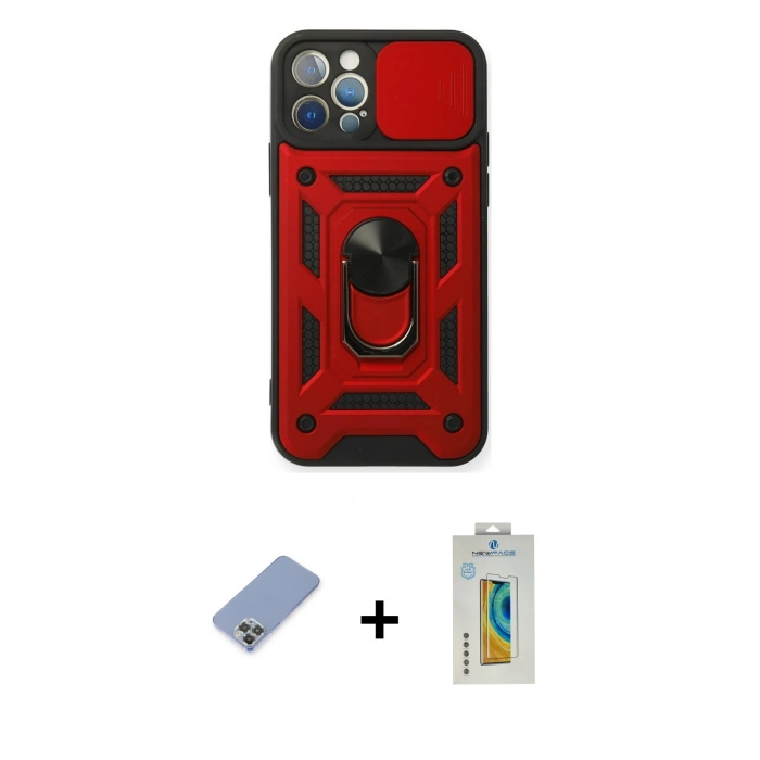 MARSİLYAN™- iPhone 12 Pro Kılıf Ahenk Klasik - Siyah Polymer Nano Ekran Koruyucu + Metal Kamera Lens Koruma Cam - KUYL