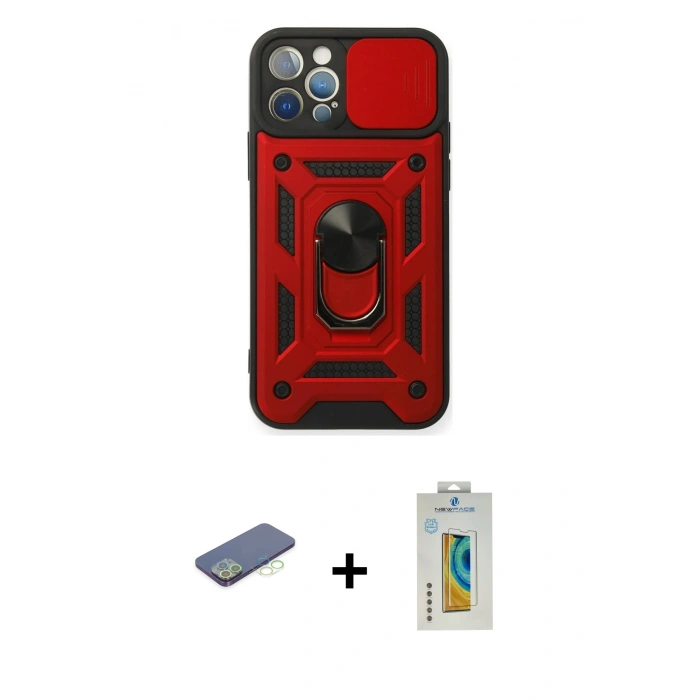 MARSİLYAN™- iPhone 12 Pro Kılıf Ahenk Klasik - Siyah Polymer Nano Ekran Koruyucu + Renkli Kamera Lens Koruma Cam - YL