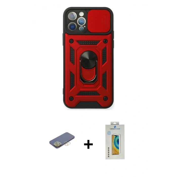 MARSİLYAN™- iPhone 12 Pro Kılıf Ahenk Klasik - Siyah Polymer Nano Ekran Koruyucu + Sarı Renkli Kamera Lens Koruma Cam