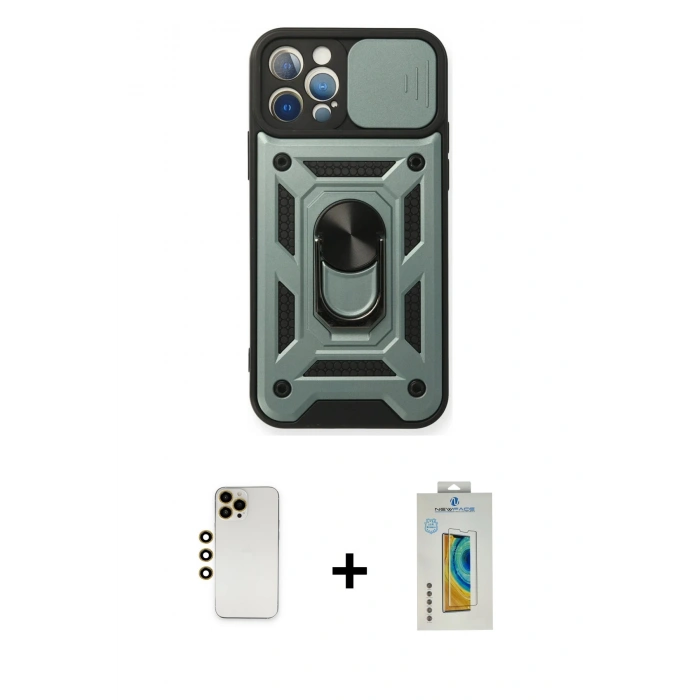 MARSİLYAN™- iPhone 12 Pro Kılıf Ahenk Klasik - Siyah Polymer Nano Ekran Koruyucu + Shine Kamera Lens - GD