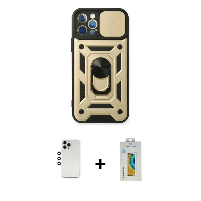 MARSİLYAN™- iPhone 12 Pro Kılıf Ahenk Klasik - Siyah Polymer Nano Ekran Koruyucu + Shine Kamera Lens - GS