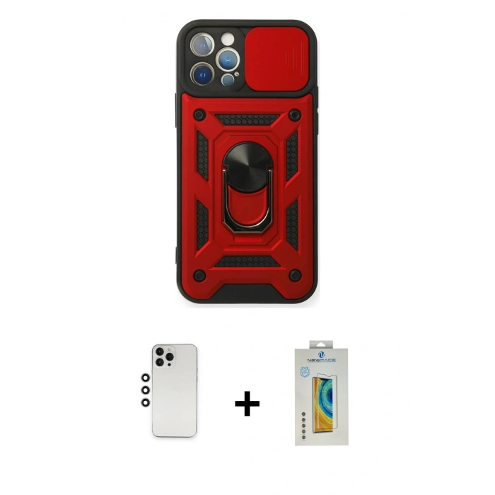 MARSİLYAN™- iPhone 12 Pro Kılıf Ahenk Klasik - Siyah Polymer Nano Ekran Koruyucu + Shine Kamera Lens - GS