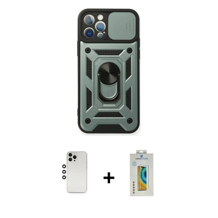 MARSİLYAN™- iPhone 12 Pro Kılıf Ahenk Klasik - Siyah Polymer Nano Ekran Koruyucu + Shine Kamera Lens - GS