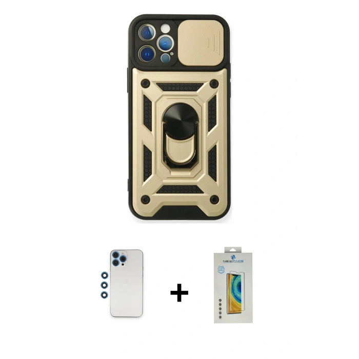 MARSİLYAN™- iPhone 12 Pro Kılıf Ahenk Klasik - Siyah Polymer Nano Ekran Koruyucu + Shine Kamera Lens - MI