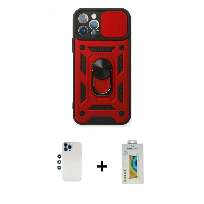 MARSİLYAN™- iPhone 12 Pro Kılıf Ahenk Klasik - Siyah Polymer Nano Ekran Koruyucu + Shine Kamera Lens - MI
