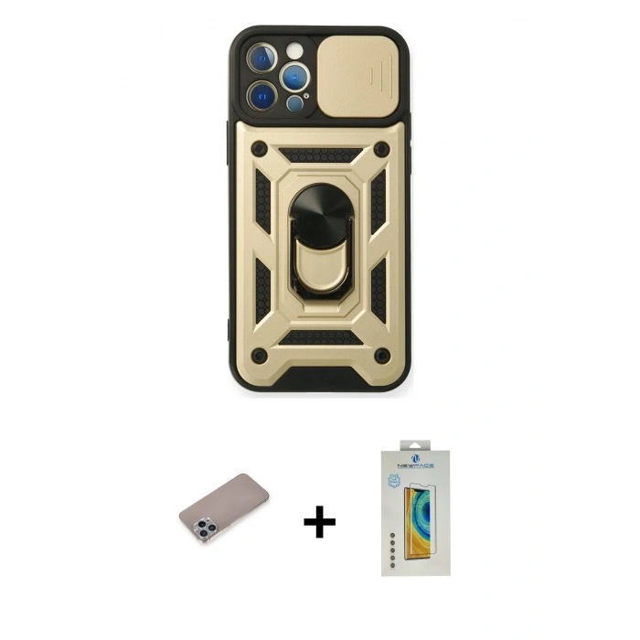 MARSİLYAN™- iPhone 12 Pro Kılıf Ahenk Klasik - Siyah Polymer Nano Ekran Koruyucu + Shine Kamera Lens Koruma Cam - SABE